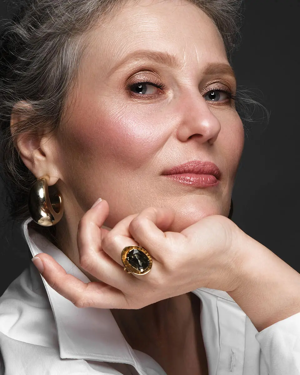 Model looking side-eye at the camera